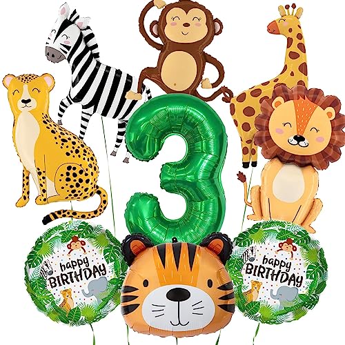 Dschungel-Tier-Ballons, Safari Geburtstag Dekorationen, große 40in Nummer 3 Ballon, niedlich Lächeln Tier Ballons, für Jungen Mädchen 3. Geburtstag, Dschungel Safari Thema Party von PIXHOTUL