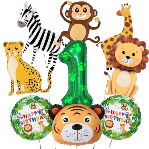 Dschungel Tier Luftballons, Safari Geburtstag Dekorationen, Großer 40 Zoll Nummer 1 Ballon, Niedliche Lächeln Tier Luftballons, für Jungen Mädchen Wild One Geburtstag, Dschungel Safari Thema Party von PIXHOTUL