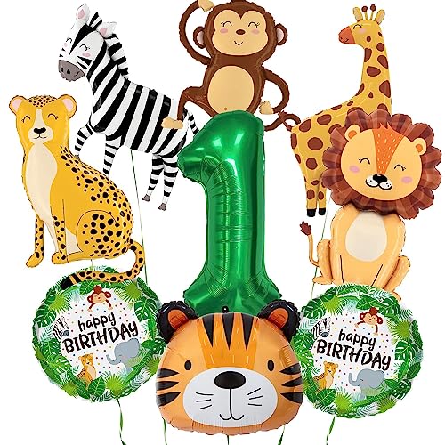 Dschungel Tier Luftballons, Safari Geburtstag Dekorationen, Großer 40 Zoll Nummer 1 Ballon, Niedliche Lächeln Tier Luftballons, für Jungen Mädchen Wild One Geburtstag, Dschungel Safari Thema Party von PIXHOTUL