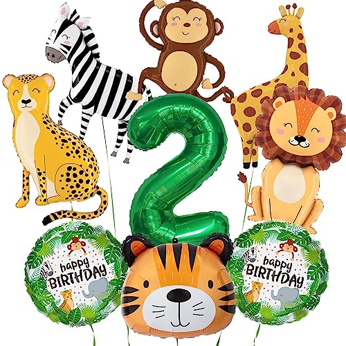 Dschungel Tier Luftballons, Safari Geburtstag Dekorationen, Großer 40 Zoll Nummer 2 Ballon, Niedliche Lächeln Tier Luftballons, für Jungen Mädchen 2 Geburtstag, Dschungel Safari Thema Party von PIXHOTUL