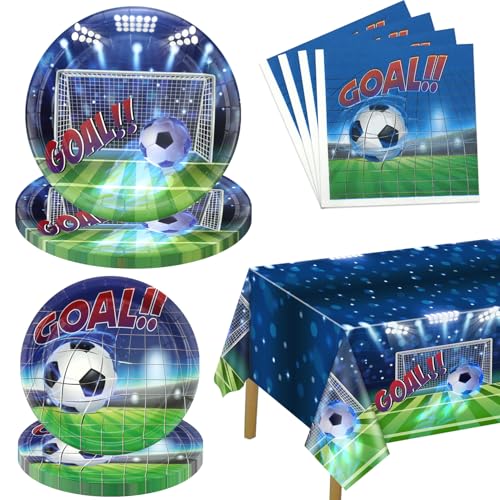 Fußball-Party-Dekorationen, 61 Stück Fußball Geburtstag Party-Dekorationen mit Papier-Platten Servietten Fußball-Tischdecke für Männer Jungen Fußball-Thema Party Supplies Serves 20 Fußball-Party-Dekorationen, 61 Stück Fußball Geburtstag Party-Dekorationen mit Papier-Platten Servietten Fußball-Tischdecke für Männer Jungen Fußball-Thema Party Supplies Serves 20 von PIXHOTUL