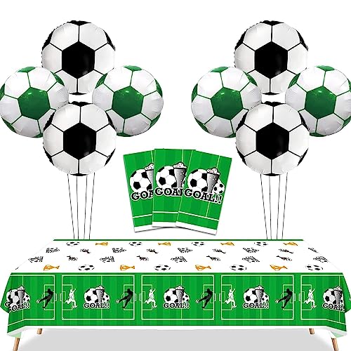 Fußball -Party-Dekorationen – 3 Stück Fußball-Tischdecken, 8 Stück Folien-Fußball-Luftballons, Fußballfeld, Einweg-Tischdecke für Sportveranstaltungen, Spieltage, Fußball-Geburtstagsparty-Zubehör von PIXHOTUL