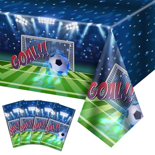 Fußball-Tischdecken, Fußball-Party-Tischdecken, Einweg-Tischdecke, Fußball-Party-Dekorationen für Männer und Jungen, Geburtstag, Fußballspieltag, Fußball-Partyzubehör, 130 x 220 cm, 4 Stück Fußball-Tischdecken, Fußball-Party-Tischdecken, Einweg-Tischdecke, Fußball-Party-Dekorationen für Männer und Jungen, Geburtstag, Fußballspieltag, Fußball-Partyzubehör, 130 x 220 cm, 4 Stück von PIXHOTUL