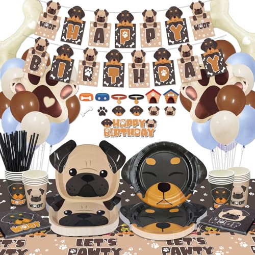 Hund Party Dekorationen, Hund Form Pappteller, Doggy Party Zubehör für Hund, Kindergeburtstag, Enthält Hund Pappteller, Happy Birthday Banner, Let's Pawty Tischtuch, Servietten, Paw Ballons Hund Party Dekorationen, Hund Form Pappteller, Doggy Party Zubehör für Hund, Kindergeburtstag, Enthält Hund Pappteller, Happy Birthday Banner, Let's Pawty Tischtuch, Servietten, Paw Ballons von PIXHOTUL