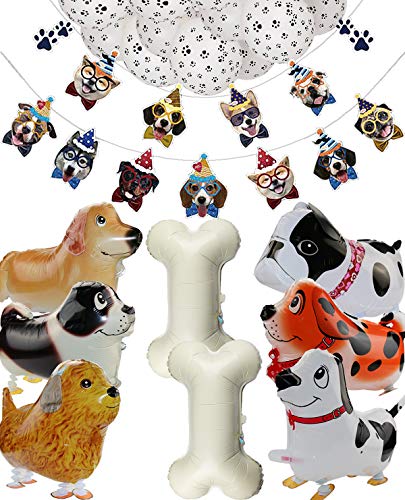 Hund Thema Geburtstagsfeier Lieferungen, 2 Stück Hundegesichts-Banner 6 Stück Hundeballons 2 Stück Knochenballons und 10 Stück Hundepfoten-Luftballons für Kinderwelpen-Geburtstagsfeier von PIXHOTUL