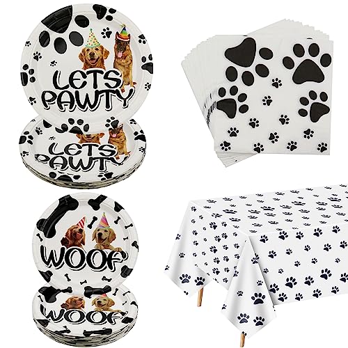 Hunde-Partyzubehör – Geburtstagsparty-Zubehör für Kinder, Welpen, Geburtstag, einschließlich Pappteller, Hunde-Servietten, Pfotenabdruck-Tischdecke, für 20 Gäste, 61 Stück Hunde-Partyzubehör – Geburtstagsparty-Zubehör für Kinder, Welpen, Geburtstag, einschließlich Pappteller, Hunde-Servietten, Pfotenabdruck-Tischdecke, für 20 Gäste, 61 Stück von PIXHOTUL