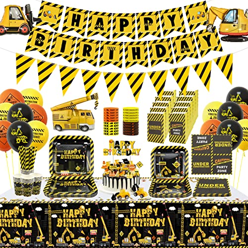 Konstruktion Party-Zubehör, LKW-Party-Dekoration, Beinhaltet Papier Platte, Tischdecke, Happy Birthday-Banner, Armbändern, Leckerbissen, für Kindergeburtstagsfeiern für 20 Personen von PIXHOTUL