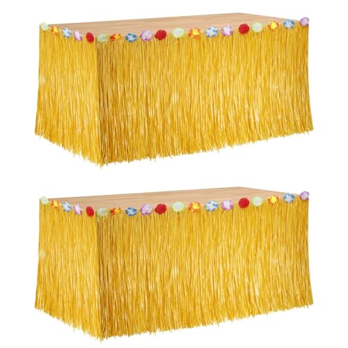 Luau-Gras-Tischrock, hawaiianische Party-Dekorationen, hawaiianischer Tischrock, 275 x 75cm, mit Hibiskusblumen, Strohgelb, Partyrock für Luau-Party, Hawaii-Mottoparty, 4 Stück Luau-Gras-Tischrock, hawaiianische Party-Dekorationen, hawaiianischer Tischrock, 275 x 75cm, mit Hibiskusblumen, Strohgelb, Partyrock für Luau-Party, Hawaii-Mottoparty, 4 Stück von PIXHOTUL