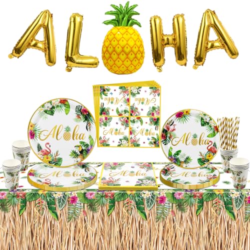 Luau Party Dekorationen, Hawaii Party Dekorationen Aloha Party Zubehör mit Pappteller, Grasrock Tischdecke, Servietten, Pappbecher, Aloha Ballon für Sommer Strand Party Hawaii Luau Party Luau Party Dekorationen, Hawaii Party Dekorationen Aloha Party Zubehör mit Pappteller, Grasrock Tischdecke, Servietten, Pappbecher, Aloha Ballon für Sommer Strand Party Hawaii Luau Party von PIXHOTUL