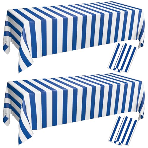PIXHOTUL 4 Stück blau und weiß vertikal gestreifte Tischdecken, nautische Tischdecke, blaue Streifen, Kunststoff-Tischdekorationen für nautische Ozean-Mottoparty, 1. Geburtstag des Jungen, 220 x 130 PIXHOTUL 4 Stück blau und weiß vertikal gestreifte Tischdecken, nautische Tischdecke, blaue Streifen, Kunststoff-Tischdekorationen für nautische Ozean-Mottoparty, 1. Geburtstag des Jungen, 220 x 130 von PIXHOTUL