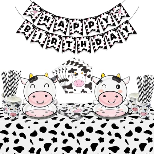 Party-Dekorationen Mit Kuhmotiven, Kuh-Partyzubehör Mit Papptellern, Happy Birthday-Banner, Kuh-Druck, Tischdecke, Servietten Für Kinder, Mädchen, Geburtstagsparty, Für 20 Gäste Party-Dekorationen Mit Kuhmotiven, Kuh-Partyzubehör Mit Papptellern, Happy Birthday-Banner, Kuh-Druck, Tischdecke, Servietten Für Kinder, Mädchen, Geburtstagsparty, Für 20 Gäste von PIXHOTUL