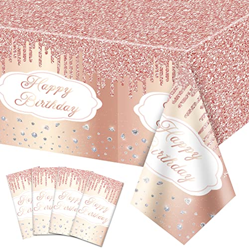 Rose Gold Tischdecken, Rose Gold Party Dekorationen 4Pcs Einweg-Plastik-Tabelle Deckt Rosa Tischdecke für Mädchen Mama Frauen Geburtstag Party von PIXHOTUL