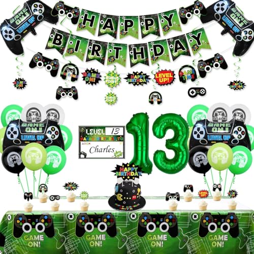 Videospiel Party Dekorationen - 13. Geburtstag Dekorationen für Jungen, Happy Birthday Banner, Videospiel-Ballons, Tischdecke, Controller-Ballon, Gaming-Hängeschild, Gaming-Geburtstags-Party-Zubehör Videospiel Party Dekorationen - 13. Geburtstag Dekorationen für Jungen, Happy Birthday Banner, Videospiel-Ballons, Tischdecke, Controller-Ballon, Gaming-Hängeschild, Gaming-Geburtstags-Party-Zubehör von PIXHOTUL