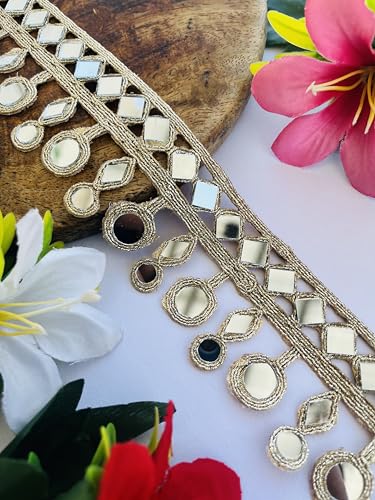 Piyucrafts Dekorativer Spiegelbesatz, goldfarben, metallisch, geometrisches Kreis- und Rautenmuster, 5,1 cm breit, Netzstoff, Vintage-Stil, für Hochzeits- und Kleiderverzierungen, erhältlich in 9,5 cm Piyucrafts Dekorativer Spiegelbesatz, goldfarben, metallisch, geometrisches Kreis- und Rautenmuster, 5,1 cm breit, Netzstoff, Vintage-Stil, für Hochzeits- und Kleiderverzierungen, erhältlich in 9,5 cm von PIYUCRAFTS