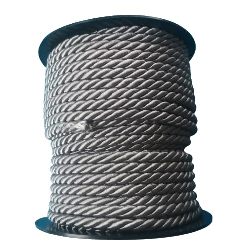 PIZZITALIANI Kordelband GRAU Stahl geflochtene – Durchmesser 6 mm x 25 m, 3-strängiges Kordel, aus Polypropylen mit Baumwollkern, für Weihnachts- und Karnevalsbasteln von PIZZITALIANI LACES & RIBBONS SINCE 1953