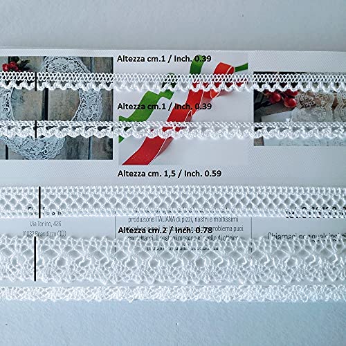Spitzenband Spitzenbordüre Baumwolle Klöppelspitze WEISS, mt.20 (4 spitze x mt.5) für dirdl trachten Dekorationen Nähen kreative Schneiderei von PIZZITALIANI LACES & RIBBONS SINCE 1953