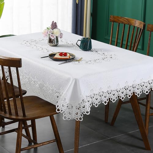 Luxuriöse Tischdecke aus Spitze, weiß, mit Blumenmuster, rechteckig, Bestickt, für Esstisch, Hochzeitsfeier, Dekoration, Reinweiß, 130 x 180 cm Luxuriöse Tischdecke aus Spitze, weiß, mit Blumenmuster, rechteckig, Bestickt, für Esstisch, Hochzeitsfeier, Dekoration, Reinweiß, 130 x 180 cm von PIZZZENO