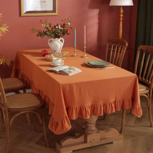 Tischdecke aus Baumwollstoff mit Volant-Nähten, waschbar, für Partys, Essen, Bankette, Dekoration, Tischdecke, orange Rüschen, 140 x 200 cm Tischdecke aus Baumwollstoff mit Volant-Nähten, waschbar, für Partys, Essen, Bankette, Dekoration, Tischdecke, orange Rüschen, 140 x 200 cm von PIZZZENO