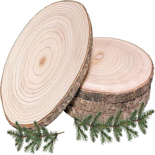 Holzscheiben 4 Stücke 17-18cm Holz Log Scheiben, Runde Holzscheibe Untersetzer Holz Log, DIY Handwerk Holz-Scheiben Hochzeit Mittelstücke Weihnachten Dekoration von PJCFTCWKJ