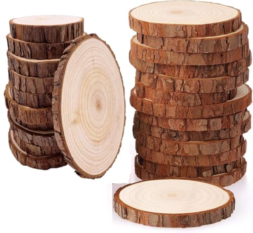 Holzscheiben 40 Stücke 9-11cm HolzLog Scheiben, Runde Holzscheibe Untersetzer HolzLog, DIY Handwerk HolzScheiben Hochzeit Mittelstücke Weihnachten Dekoration von PJCFTCWKJ