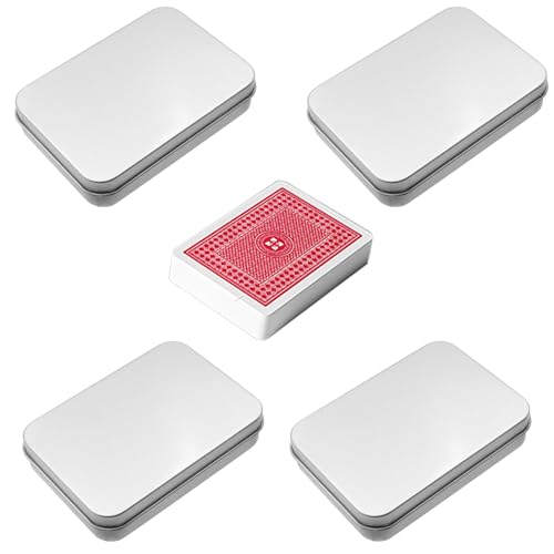 PJHAJH 4 Stück Kartenbox aus Metall, Aufbewahrungsbox für Spielkarten und Postkarte, Kartenspiel Etui, Karten Aufbewahrung, Karten Box mit Deckel (10x7x2cm) von PJHAJH