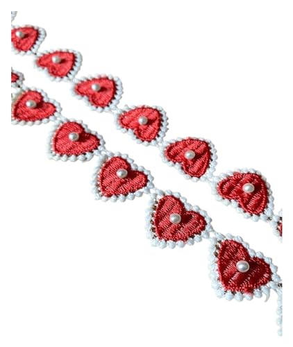 2,5 cm breiter rosa rot bestickter Perlen-Spitzenbesatz for Fransen, Hochzeit, DIY-Kleid, handgefertigtes Patchwork-Band, Nähzubehör, Basteln (Color : Red beaded A) von PJQUEKAIPJ