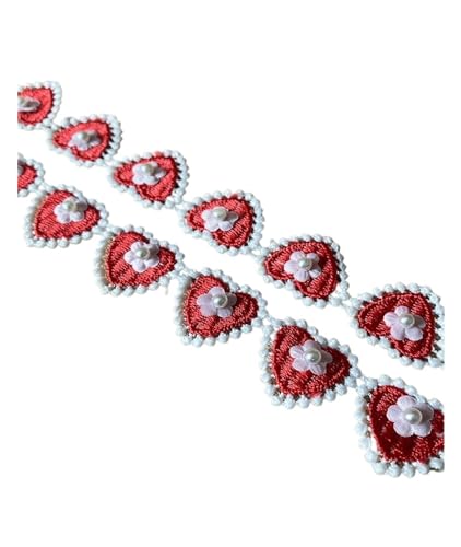 2,5 cm breiter rosa rot bestickter Perlen-Spitzenbesatz for Fransen, Hochzeit, DIY-Kleid, handgefertigtes Patchwork-Band, Nähzubehör, Basteln (Color : Red beaded B) von PJQUEKAIPJ