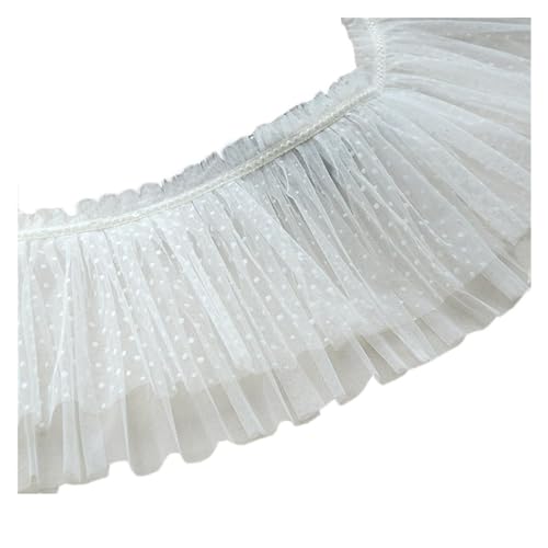 25 cm breite Doppelschichten, gepunktetes Netz, besticktes Fransenband, 3D-Plissee-Spitzenkante, Verlängerungsbesatz for Kleid, Kleidungsstück, DIY-Nähdekoration (Color : White) von PJQUEKAIPJ