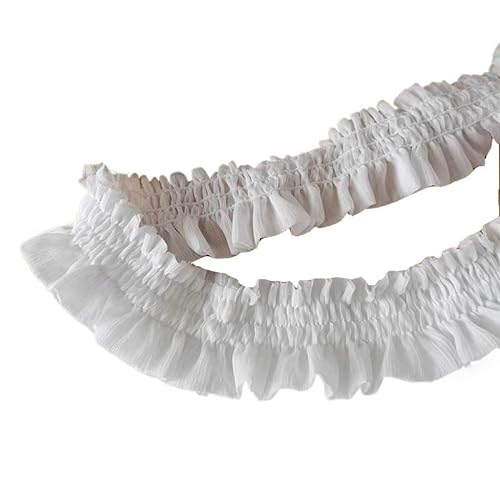 4,5 cm breite weiße elastische Chiffon-Rüschenspitze for Fransenbesatz, Party, Hochzeit, Kleid, Kragen, Stoff, Nähzubehör, Zubehör von PJQUEKAIPJ