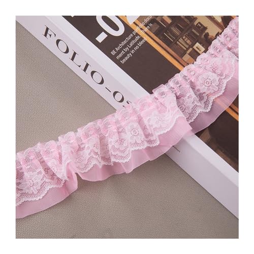 5 cm breite Doppelschichten 3D-Plissee-Chiffon-Stoff mit Rüschen, Handarbeitsband, Kleidkragen, Rüschenbesatz, DIY-Kleidung, Nähen, Dekor (Color : Pink) von PJQUEKAIPJ