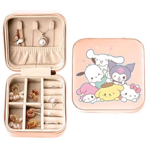 Tragbare Schmuckschatulle für Mädchen, Cute Muster Cartoon Schmuckkästchen Reise, PU-Leder-Schmuckorganizer,für Ringe, Ohrringe, Halsketten, Kleiner schmuckkästchen mit Abnehmbarer Trennwand,rosa von PKEGDBFTQ