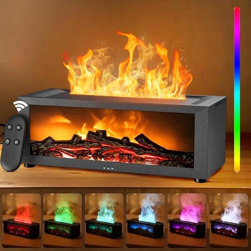PKKP Aroma Diffuser Kamin, Flammen Aroma Diffuser, 150ML LED Kamin Bonfire Diffuser mit 7 Farben Licht und Timer, Fireplace Diffuser mit Fernbedienung, DuftöL Diffuser für Zuhause Büro (Schwarz) von PKKP