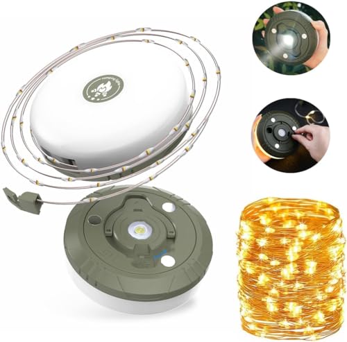 PKKP Camping Lichterkette Aufrollbar 8M, 2000mAh USB Akku Aufladbar Campinglampe, 2 in 1 IP67 Wasserdichte Verstaubare Lichterkette mit 5 Lichtmodi, Zeltleuchten für Wandern, Camping, Notfall (Warm) PKKP Camping Lichterkette Aufrollbar 8M, 2000mAh USB Akku Aufladbar Campinglampe, 2 in 1 IP67 Wasserdichte Verstaubare Lichterkette mit 5 Lichtmodi, Zeltleuchten für Wandern, Camping, Notfall (Warm) von PKKP