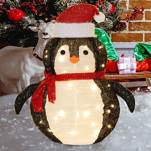PKKP LED Weihnachts Pinguin Weihnachtsdeko, 65cm Weihnachtsbeleuchtung Außen Figuren, Integrierten Warmweiße LEDs Zusammenfaltbar für Innen und Außen Gartendekoration (Pinguin-Warm) von PKKP