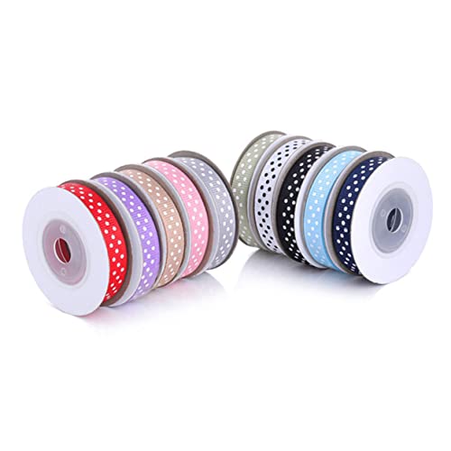 PLAFOPE 10 Rollen Teiliges Geschenkband mit Gepunktetem Muster Yards pro Farblich Gemischt Weiches Ripsband für DIY Basteln Partydekoration Geschenkverpackung Haaraccessoires und von PLAFOPE