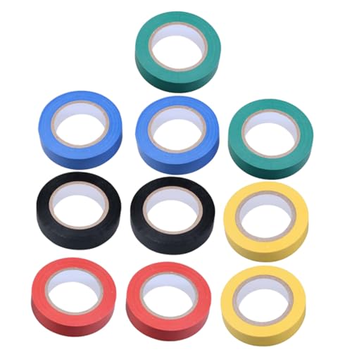 PLAFOPE 10 Rollen Teiliges PVC Isolierband Wasserfestes Elektrisches Klebeband Lang Farbige Isolierbänder Grün Blau Gelb Schwarz Rot Hohe Abrieb Feuchtigkeitsresistenz für Industrie und von PLAFOPE