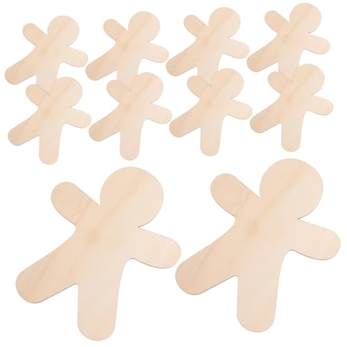 PLAFOPE 10 Stück Teiliges DIY Holzanhänger Lebkuchenmann aus Naturbelassenem Holz Glatte Oberfläche Blanke Holzfiguren zum Bemalen und Basteln Weihnachtsbaumschmuck für Kreative von PLAFOPE