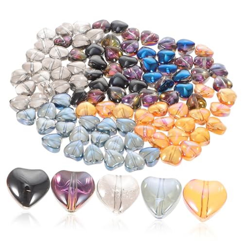PLAFOPE 100 Stück Glasperlen Herzform Farbverlauf DIY Schmuck Bastelperlen für Armbänder Halsketten Basteln Bunte Glasperlen Handwerk Zubehör von PLAFOPE