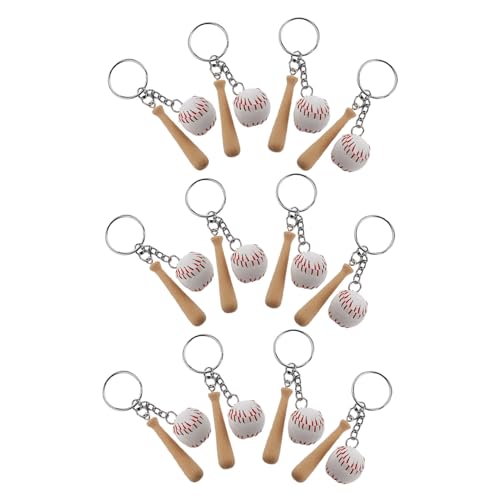 PLAFOPE 12 Stück Baseball Schlüsselanhänger aus Holz und PU Robuste Leichte Party mitgebsel und Thematische Dekoration Tragbare Verschleißfeste Schlüsselringe für Kindergeburtstag und von PLAFOPE