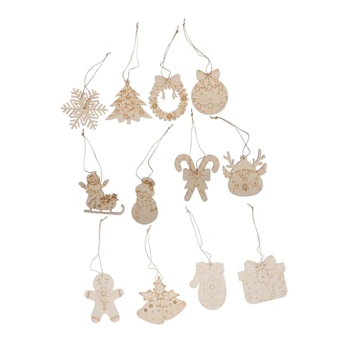 PLAFOPE 12 Stück Teiliges Unbearbeitete Holzanhänger zum Bemalen Blanko Weihnachtsbaumschmuck aus Glattem Holz mit Juteschnur DIY Weihnachtsdekoration für Kreative Festtagsgestaltung von PLAFOPE