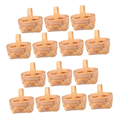 PLAFOPE 14 Stück Teiliges Mini Handkorb aus Handgewebtem Holz Kleine Miniatur Körbe mit Griffen als Partygeschenke Hochzeitsdeko für Festliche Anlässe von PLAFOPE
