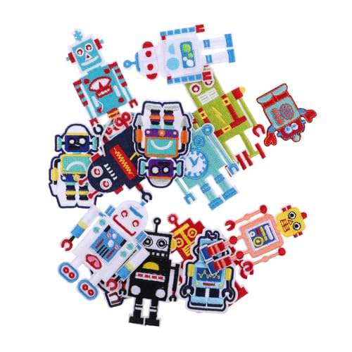 PLAFOPE 14 Stück Teiliges Niedliche Roboter Stickpatches zum Aufbügeln und Nähen Robuste Stoffapplikationen für Kleidung Jeans Hüte und Jacken Bestickte Flicken zum Reparieren und von PLAFOPE