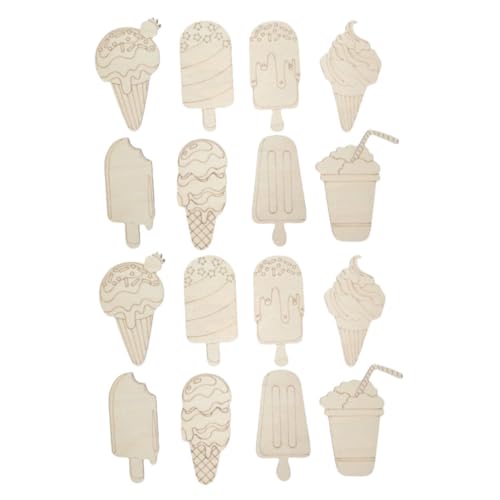 PLAFOPE 16 Stück Teiliges Holz Eiscreme Unbemalt für DIY Sommerparty Malen Holzformen für Kreative Gestaltung und Künstlerische Entwicklung PLAFOPE 16 Stück Teiliges Holz Eiscreme Unbemalt für DIY Sommerparty Malen Holzformen für Kreative Gestaltung und Künstlerische Entwicklung von PLAFOPE