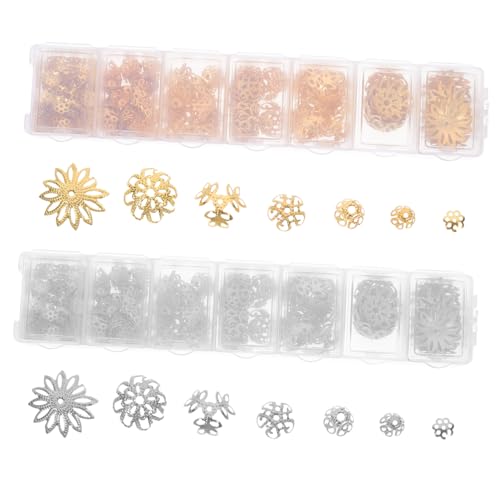 PLAFOPE 2 Boxen Blumenförmige Perlenkappen Metallbead Caps für DIY Armbänder Schmuckherstellung Vielseitig Einsetzbar Langlebig Edel Goldfarben und Weiß Kappen Zubehör von PLAFOPE