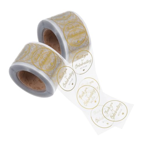 PLAFOPE 2 Rollen Runde Dankesaufkleber Transparent mit Goldener Heißfolienprägung Selbstklebende Verpackungs und Siegelsticker Kleine Geschenkaufkleber Vielseitig für Geschenktüten von PLAFOPE