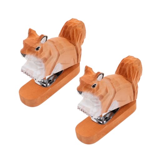 PLAFOPE 2 Stück Mini Tacker Holz Kompakter Bürohefter mit Niedlichem Eichhörnchen-design Handlicher Animal Stapler für Kleine Dokumente Leicht für Schule und Büro von PLAFOPE