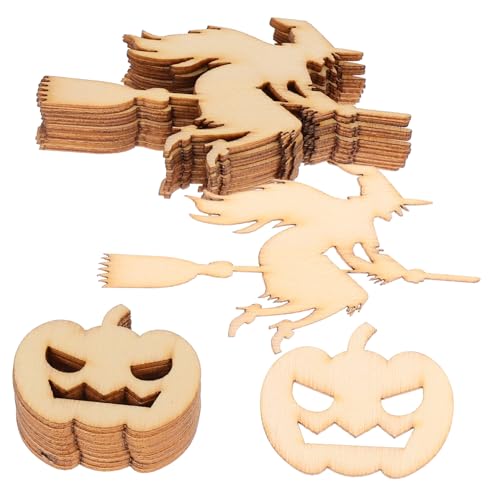 PLAFOPE 20 Stück Teiliges Halloween Holzdekoration aus Unbemalten Holzscheiben DIY Kürbis und Hexen Motive Natürliche Holzscheiben für Basteln Malen und Festdeko Sicher und Vielseitig für von PLAFOPE