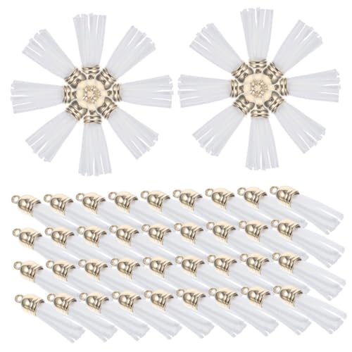 PLAFOPE 200 Stück Mini Quasten aus Kunstleder Bunte Anhänger für Schlüsselanhänger Armbänder Schmuckherstellung DIY Bastelzubehör Langlebig Vielseitig für Taschen und Accessoires Weiß von PLAFOPE