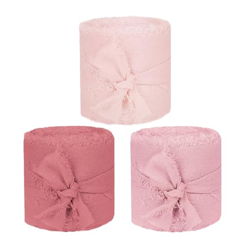 PLAFOPE 3 Rollen Chiffonband Breit Fransenband für Hochzeitseinladungen Blumendekoration Geschenkverpackung DIY Basteln Rosa Geschenkband Girlande Schleifenband PLAFOPE 3 Rollen Chiffonband Breit Fransenband für Hochzeitseinladungen Blumendekoration Geschenkverpackung DIY Basteln Rosa Geschenkband Girlande Schleifenband von PLAFOPE