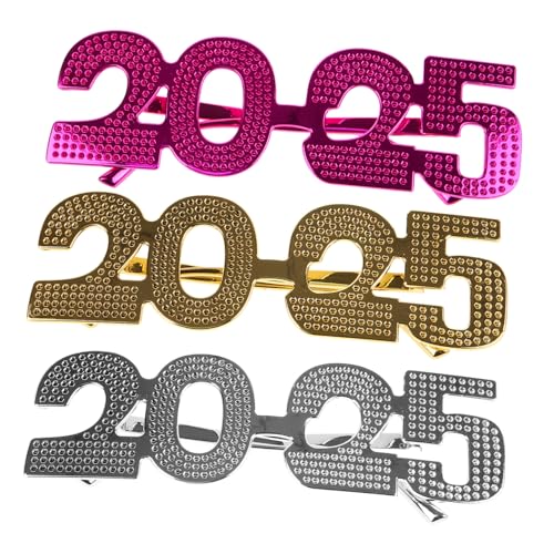 PLAFOPE 3 Stück Partybrille Kunststoff Spaß Brille Leicht Robust für Silvester Geburtstag Fest Dekoration Rosa Silber Gold von PLAFOPE